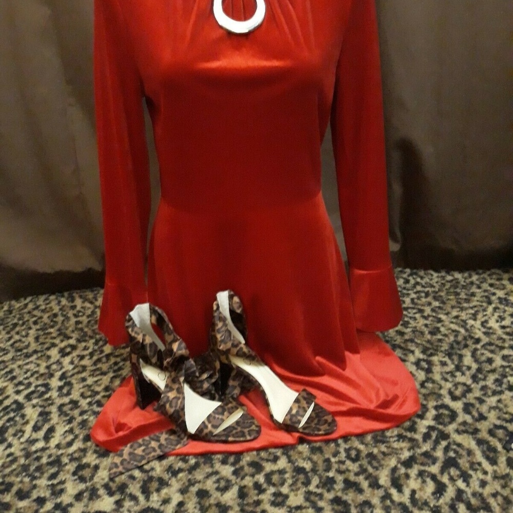 A Loves A RED VELVET Velour Dress Womens Long Sleeve Cocktail Party NEW Stretch - Picture 8 of 11